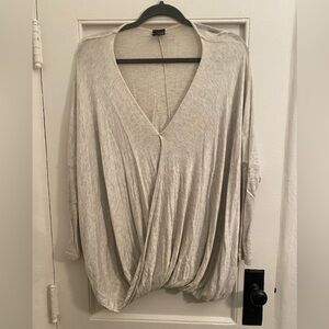 Sparkle & Fade Faux Wrap 3/4 Sleeve Heather Gray Top